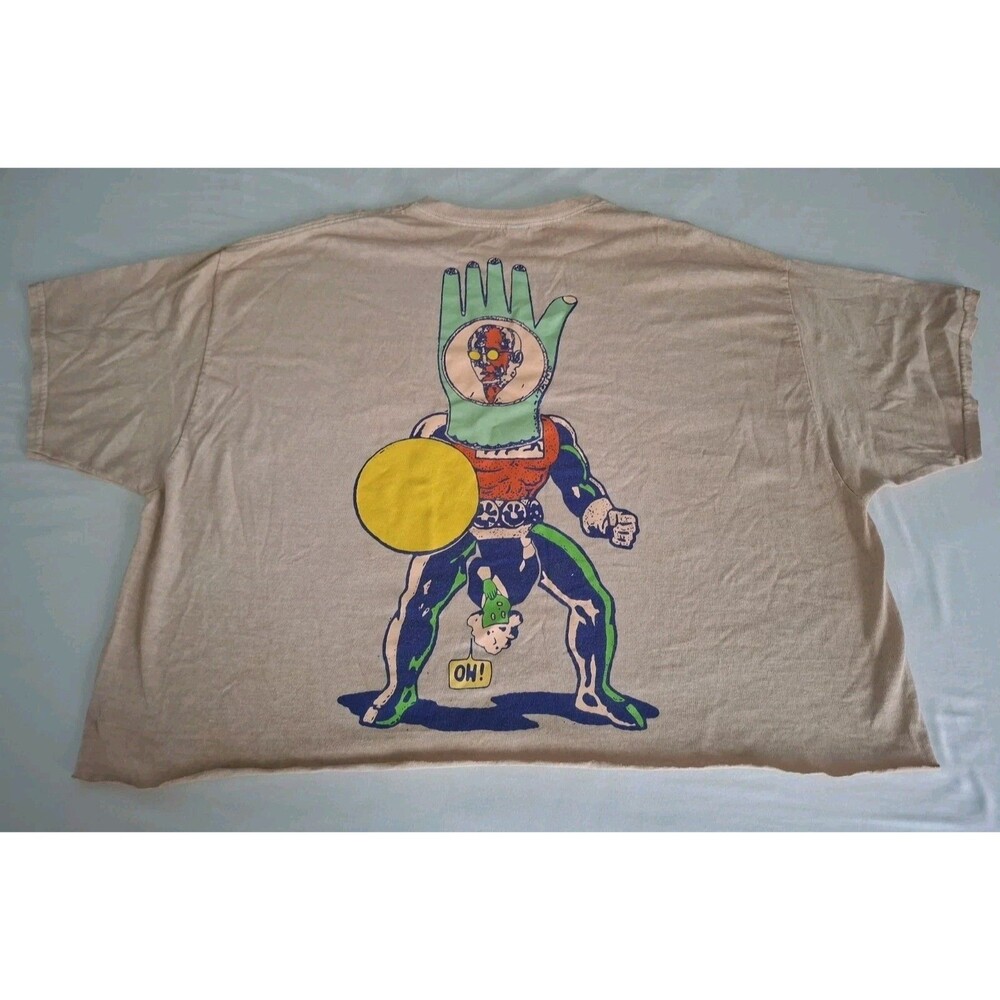Brain Dead Gene Pool Short Sleeve Tee Taupe Cut Off XXL Streetwear Raw Hem